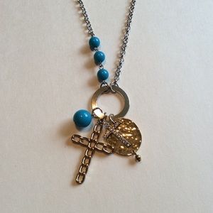 Cross Pendant Turquoise Beaded Necklace